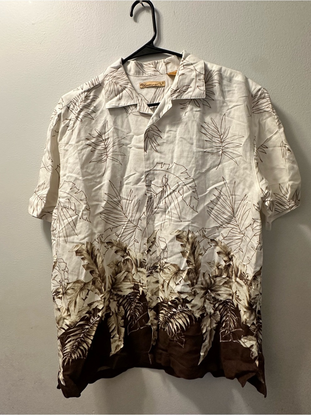 Casual Short Sleeve Tropical Print Camp Shirt - White & Brown